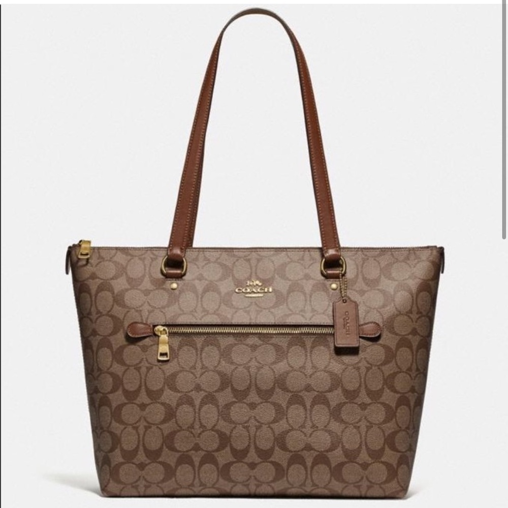 Coach Gallery Tote Bag in Signature Canvas Leather Brown